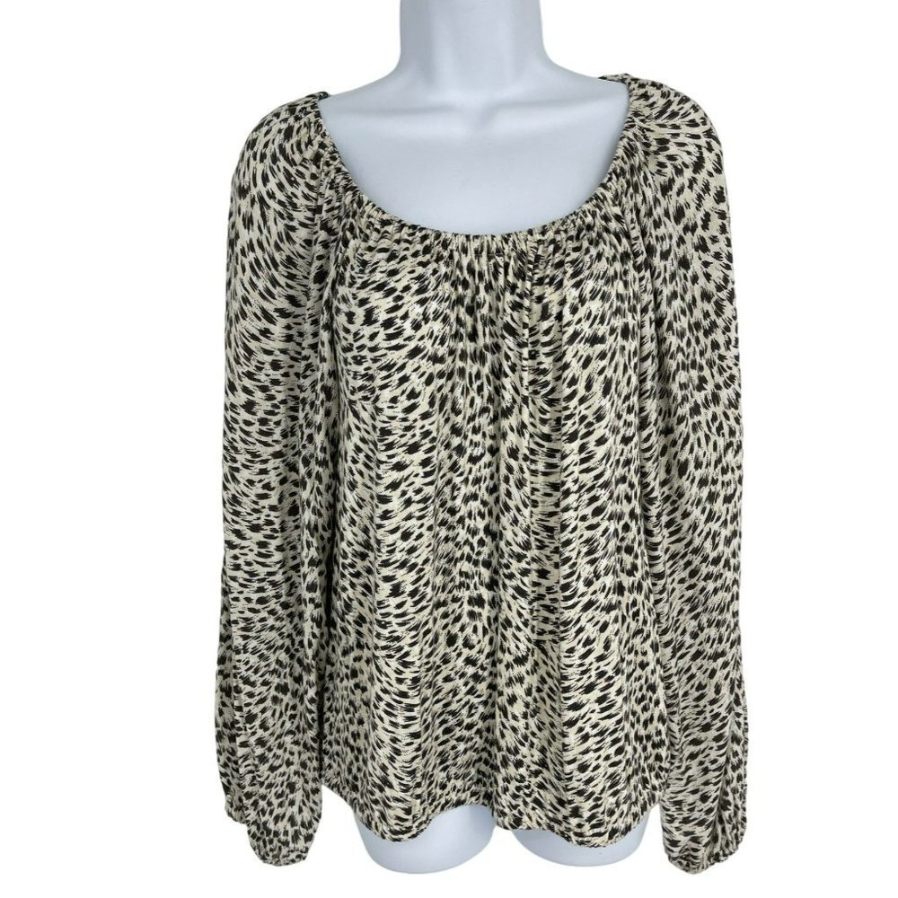 Anthropologie Cascais Leopard Print Long Sleeve Off The Shoulder Top Size Medium